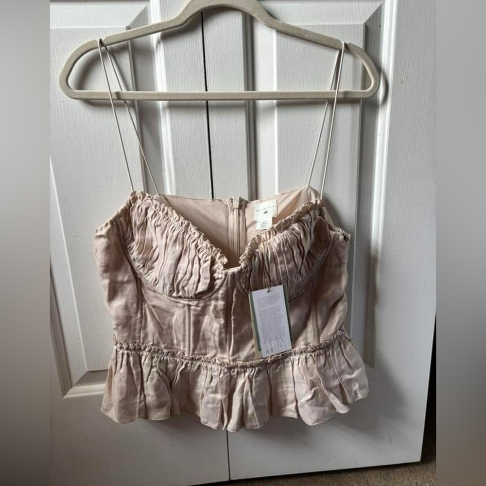 H&M Tan Sleeveless Bustier Camisole with Ruffled Peplum